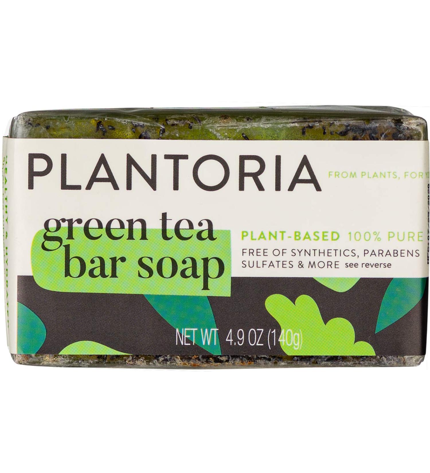 Plantoria Green Tea Natural Soap Bar | Anti Aging & Antioxidant Rich Body Soap with Green Tea, Pea Flower & Olive Leaf - Ideal for Men & Women - Buy Online on GoSupps.com