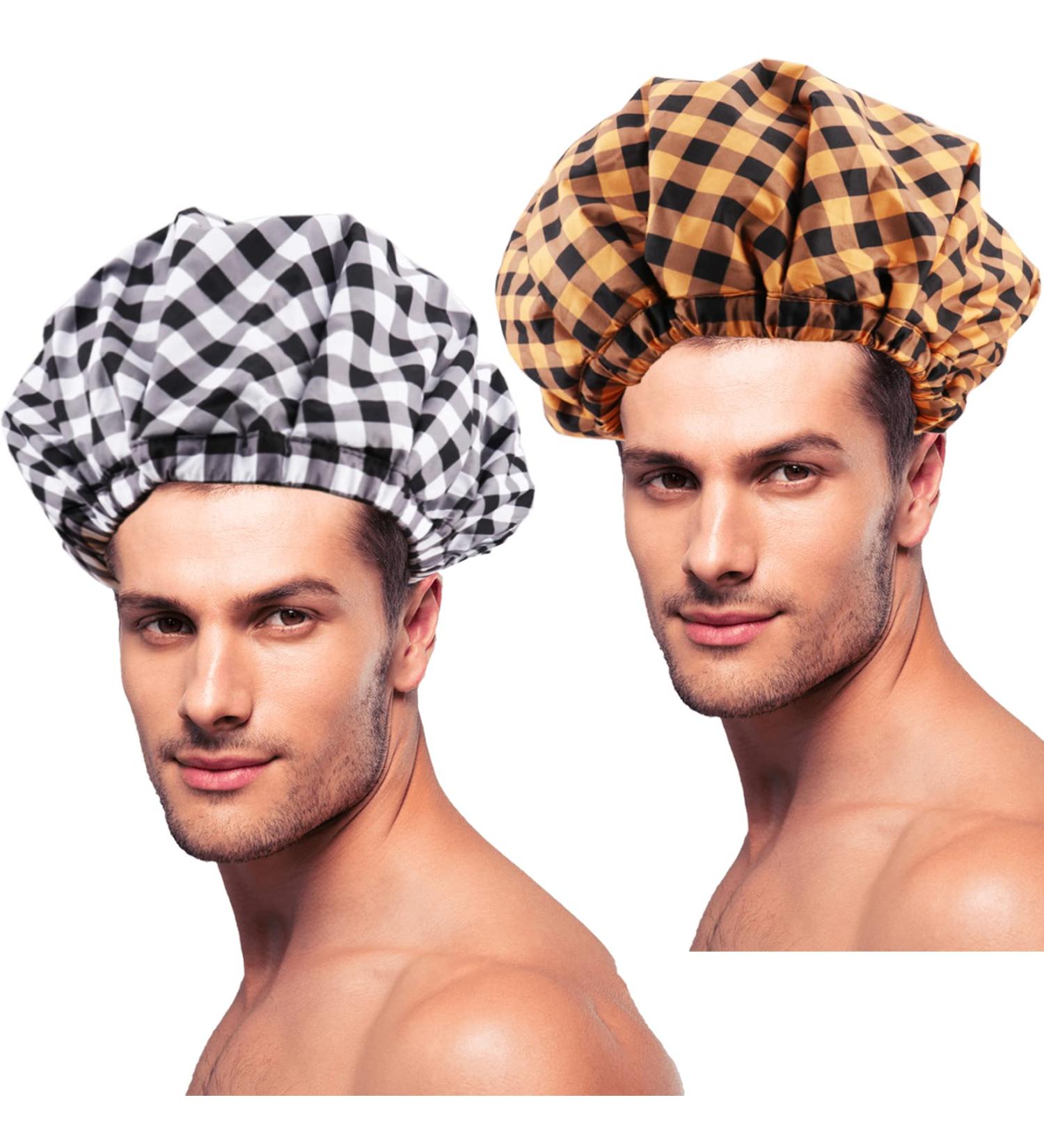 Kaiersi Large Waterproof Shower Cap for Men - Reusable & Adjustable - Ideal for Braids, Locs, and Dreadlocks - 2 Plaid Colors - Buy Online on GoSupps.com