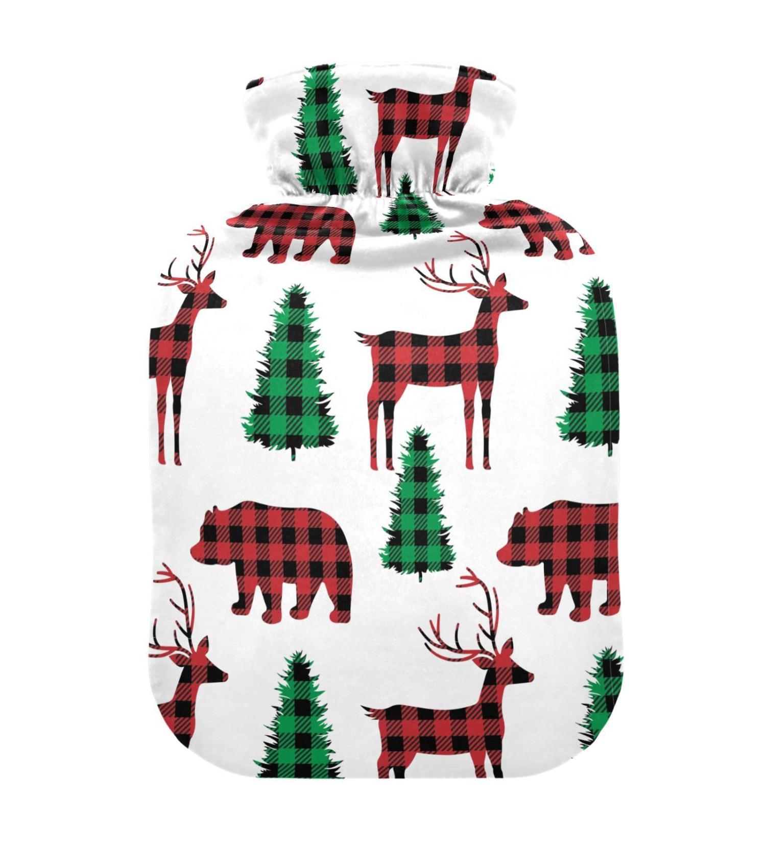 Buffalo Plaid Deer Christmas Hot Water Bottle | Pain Relief & Heat Therapy | 1L Heating Pillow Cover - Buy Online on GoSupps.com