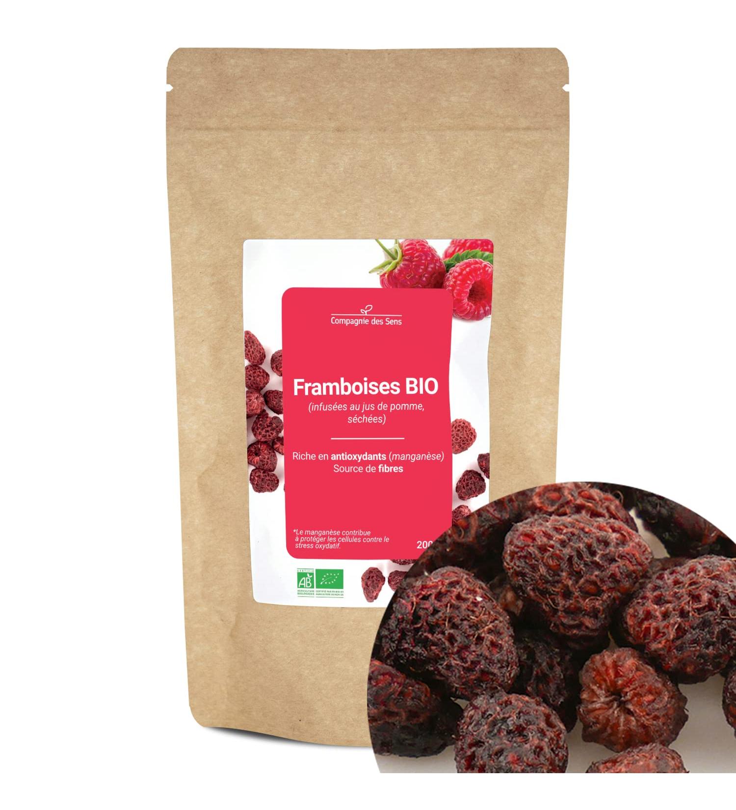 Organic raspberries (infused with apple juice, dried) - rich in antioxidants - 200g