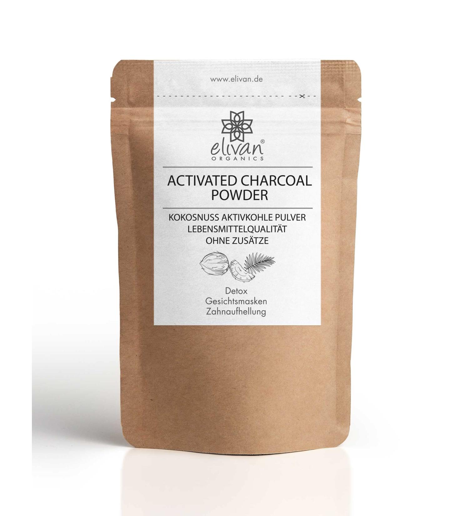 Activated Charcoal Powder by Elivan Organics - Extra Fine Pure Coconut Shells for Whitening Detox & Skincare - 40g - Buy Online on GoSupps.com