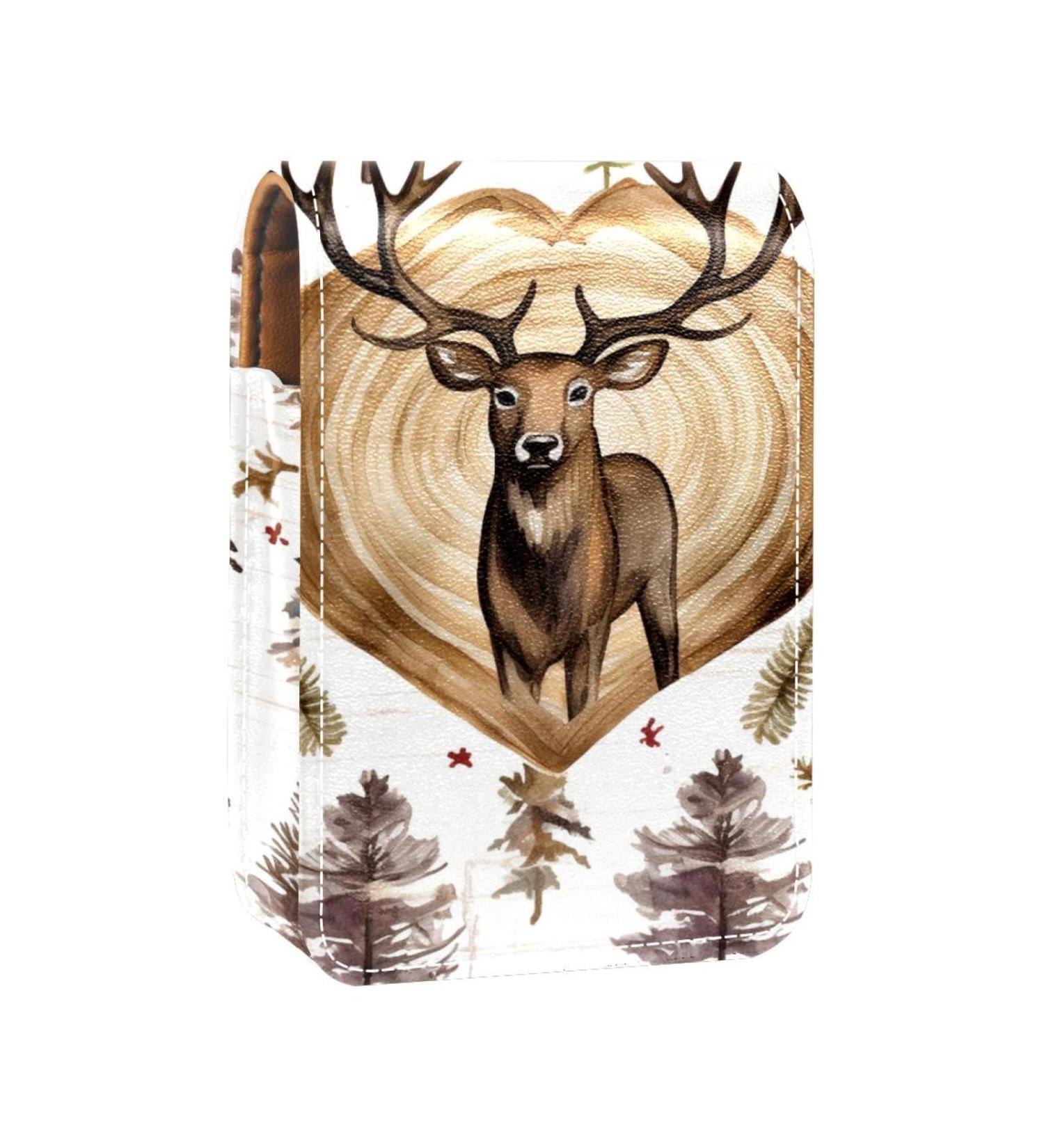 Premium Leather Lipstick Case | Vintage Deer Moose Mini Organizer with Mirror - Perfect Lip Gloss Holder - Buy Online on GoSupps.com