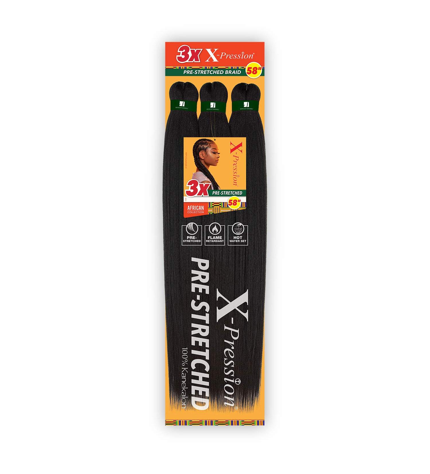 Sensationnal XPRESSION 3X Pre-Stretched Braids 58 3-Pack 1B - Long Synthetic Hair Extensions - Buy Online on GoSupps.com