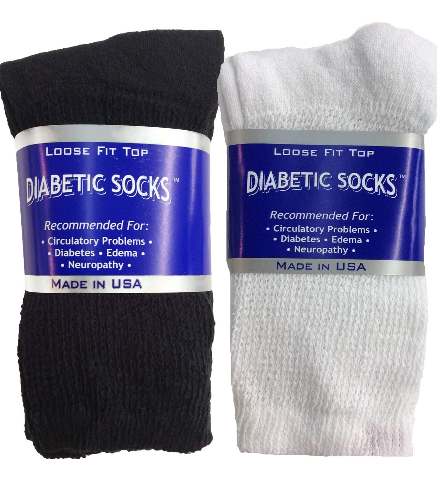 6 Pairs of Mens Black and White Diabetic Crew Socks 10-13 Size MADE IN USA