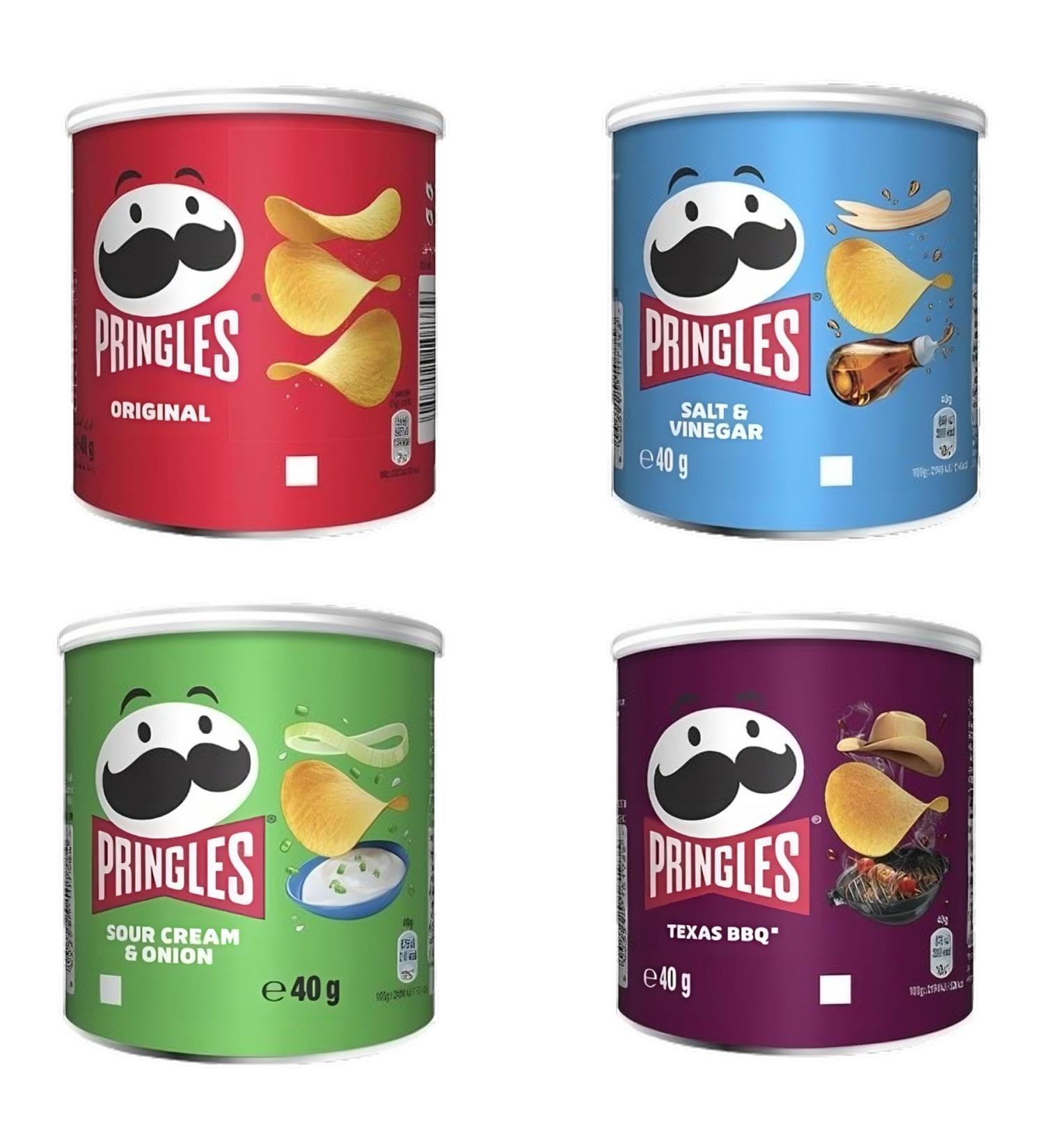 Pringles Crisps Pop & Go Travel Tin Pick N Mix - Create Custom Tin-Pack Combo with 4 Flavours | Original Salt Vinegar Sour Cream Onion Texas Barbecue General-Pringles 40g | Pack of 12 (3 of Each) 40 g (Pack of 12) - Buy Online on GoSupps.com