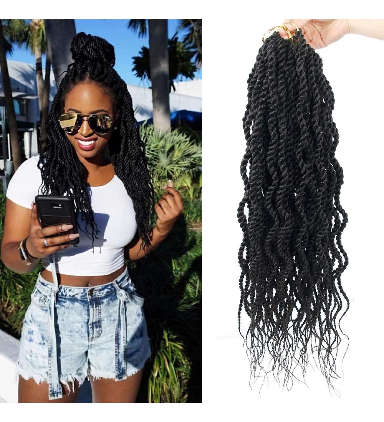 18 Inch Wavy Senegalese Twist Crochet Hair Braids - Synthetic Extension 6 Packs 1B | Curly Twist Braiding Hair with Wavy Ends - Buy Online on GoSupps.com