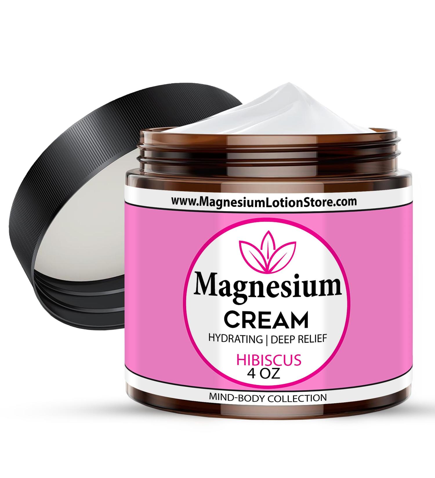 Magnesium Cream with Hibiscus Scent Topical Magnesium Cream for Sleep Leg Cramps & Pain Muscle Relaxation Calm Moisturizing Supplement with Coconut Oil Shea Butter 4 oz USA Made Hisbiscus - Buy Online on GoSupps.com
