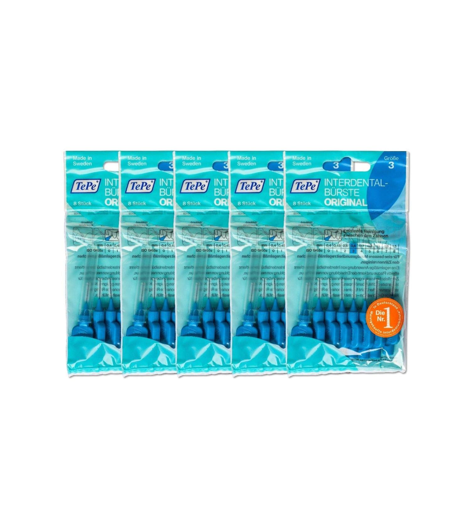 5x TePe interdental brushes blue - 8 pieces - interdental brushes ISO3 0.6mm