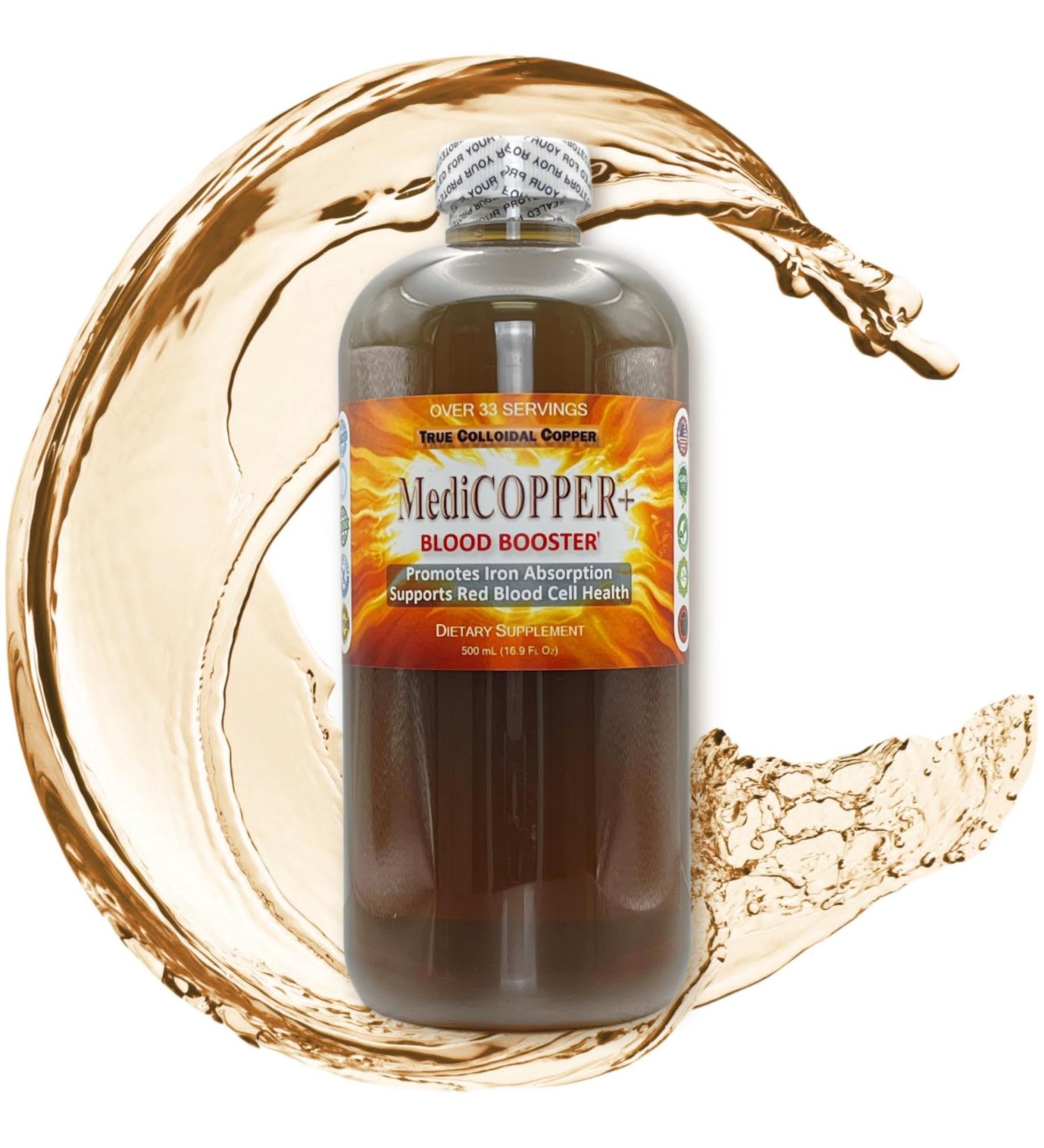 MediCOPPER Plus Blood Booster True Colloidal Copper CuNP Nutritional Supplement - 500 mL in Clear Plastic Bottle - Buy Online on GoSupps.com
