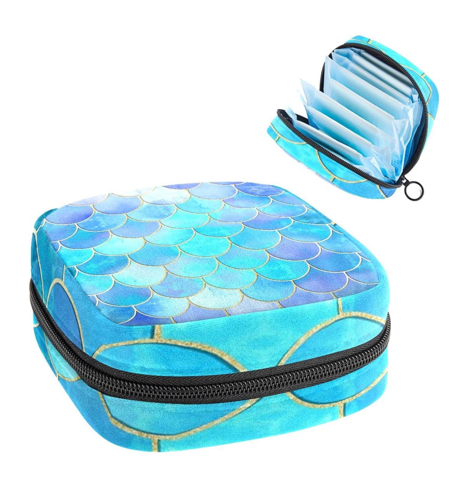 Mermaid Blue Fish Scales Period Bag | Sanitary Napkin Storage & Travel Makeup Pouch - GIAPB Color4988 - Buy Online on GoSupps.com