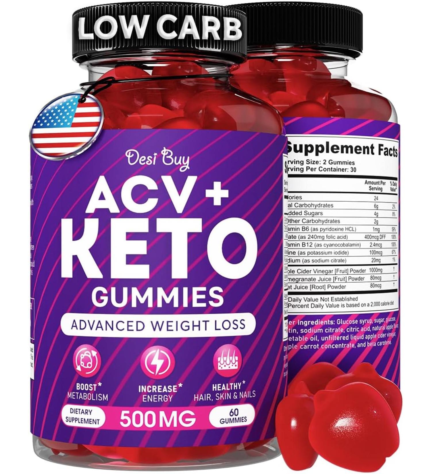 Keto ACV Gummies for Weight Loss - 1000mg Per Serving - Supports Digestion, Metabolism, Detox - Apple Cider Vinegar Keto Gummies - Buy Online on GoSupps.com
