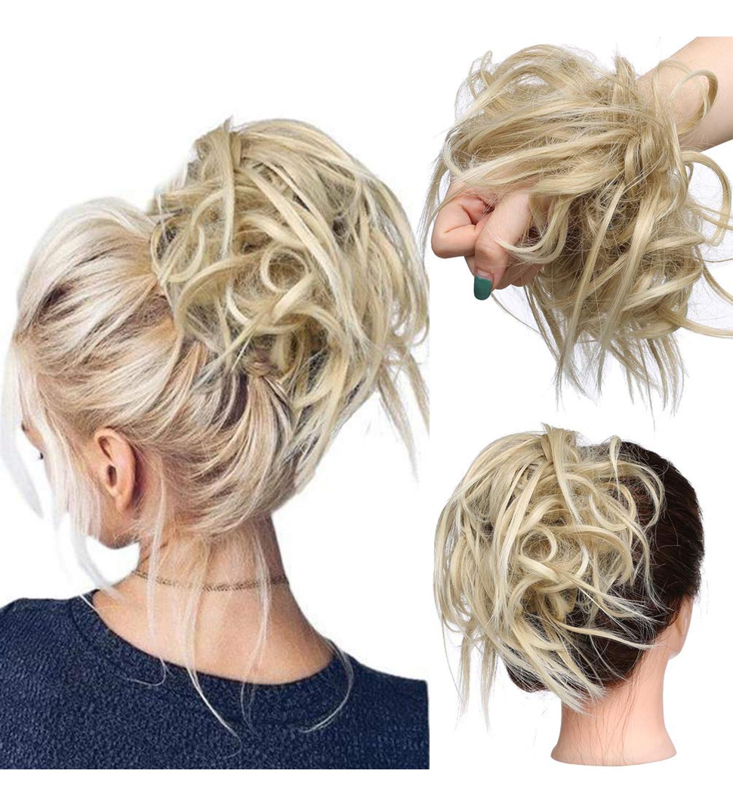 Tousled Updo Messy Bun Hair Extension - Ash Blonde/Bleach Blonde - Buy Online on GoSupps.com