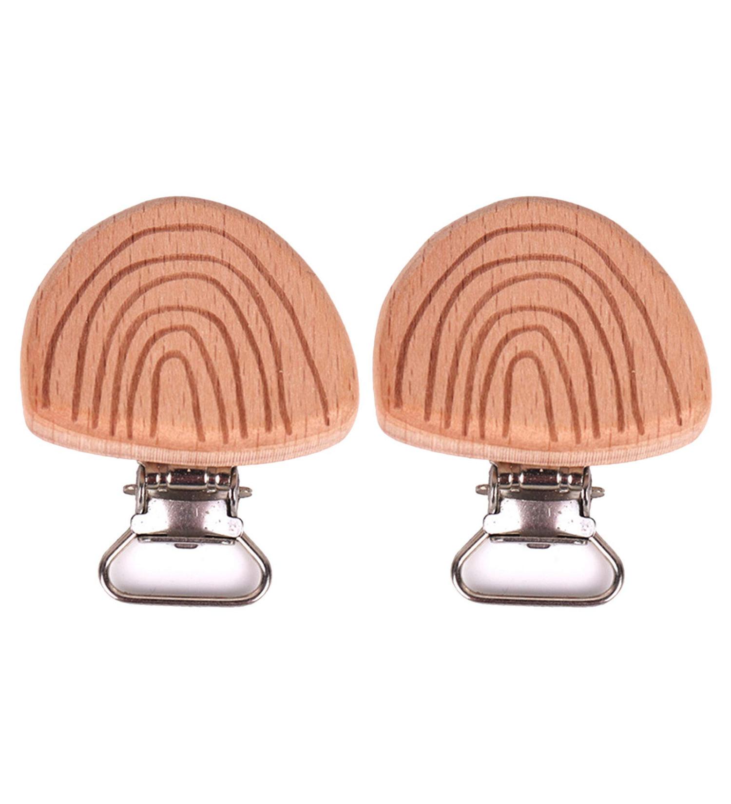 2-Pack Baby Bite Ring & Safety Lock - Natural Beech Wood Pacifier Clips with Rainbow Engraving - Buy Online on GoSupps.com
