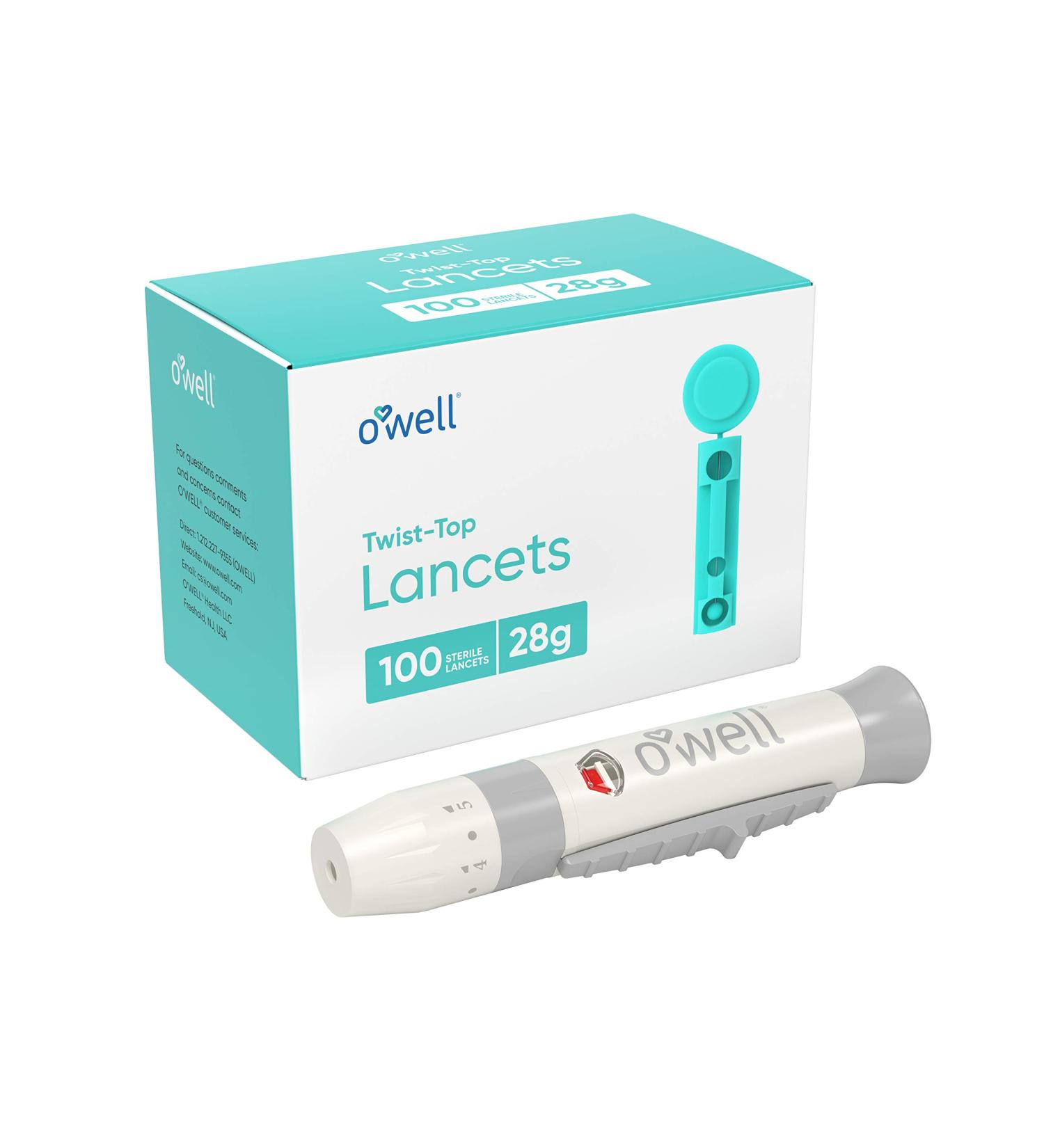 O'WELL Lancing Device Kit + 100 Sterile Twist Top Lancets 28G - Ideal for Regular to Thicker Skin - Buy Online on GoSupps.com
