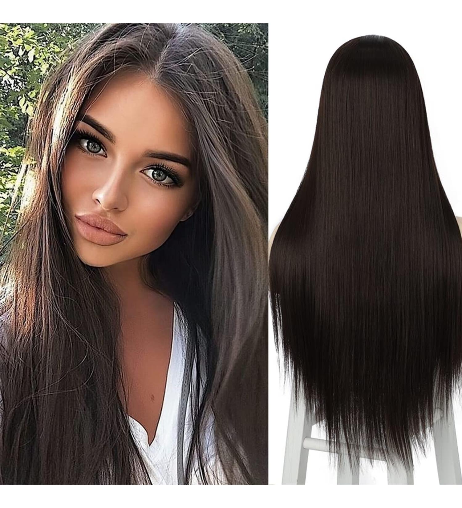 Atayou Long Smooth Brown Wig for Women - Heat-Resistant Synthetic Dark Brown Hairpiece - Buy Online on GoSupps.com