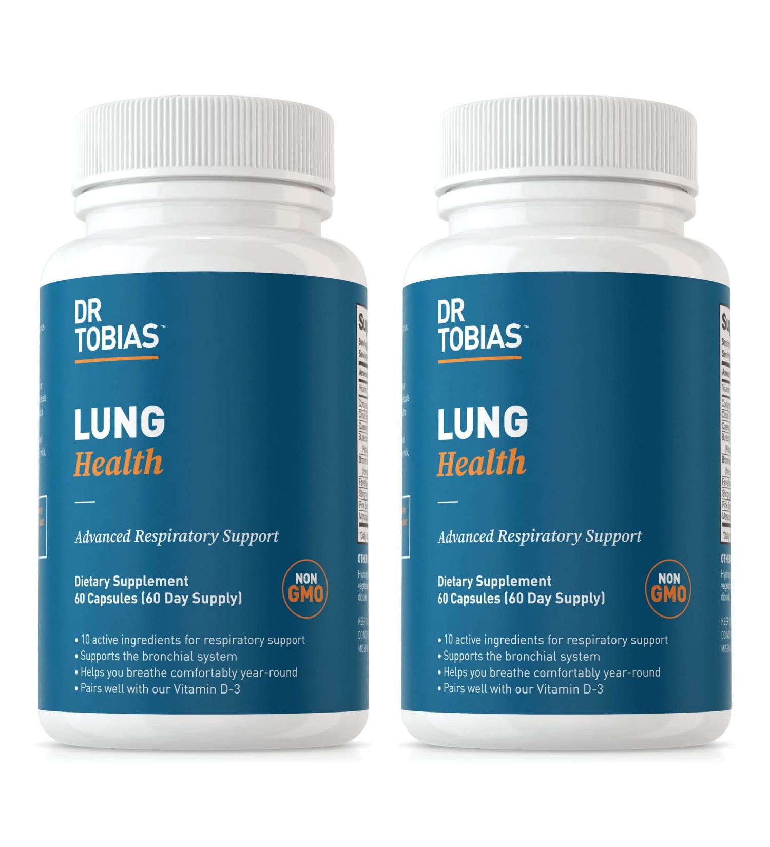 Dr. Tobias Lung Health Supplement 120 Capsules - Lung Support with Vitamin C, Butterbur, Quercetin & Bromelain - Cleanse & Detox Formula for Respiratory System - Non-GMO (Pack of 2) - Buy Online on GoSupps.com