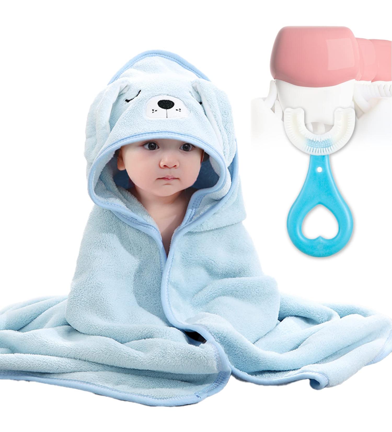 2PCS Hooded Baby Towel for Boys Girls | Soft Absorbent Blanket | Perfect Baby Gift - Blue - Buy Online on GoSupps.com