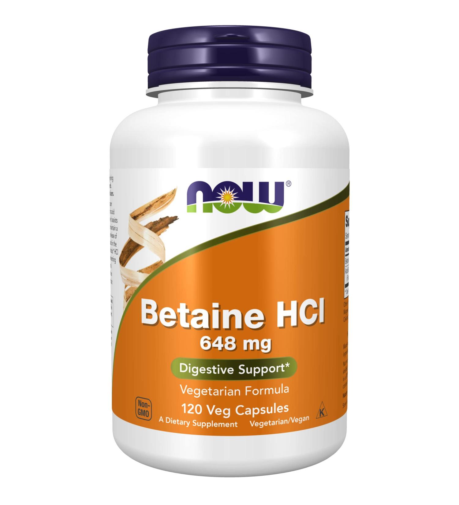 Now Foods Betaine HCL 648 mg - 120 Veggie Caps for Digestive Support - Buy Online on GoSupps.com