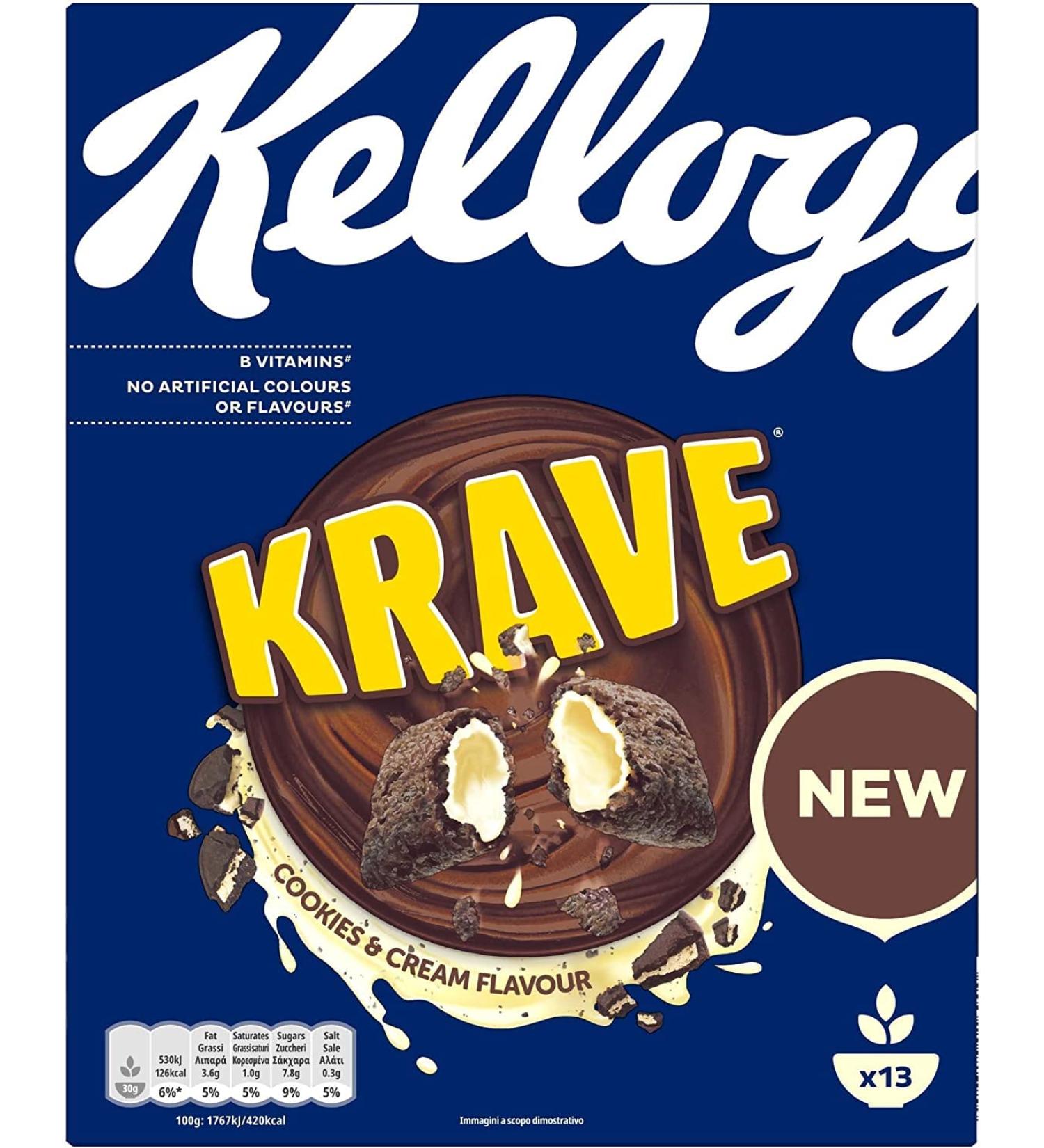 6 x Kellogg's Krave Cookies & Cream Flavour Crispy Cocoa Cereals Filled with Cream - Buy Online on GoSupps.com