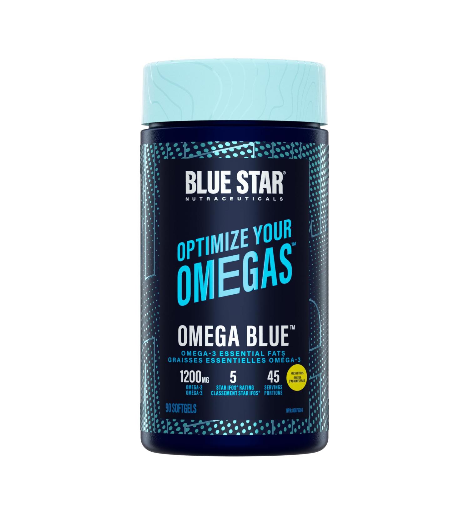 Blue Star Nutraceuticals OMEGA BLUE - Omega-3 Essential Fatty Acids w/Vitamin E | High Concentrated and Lab Tested | Support Good Health Cognitive Function Skin and Hair - 90 Softgels - Buy Online on GoSupps.com