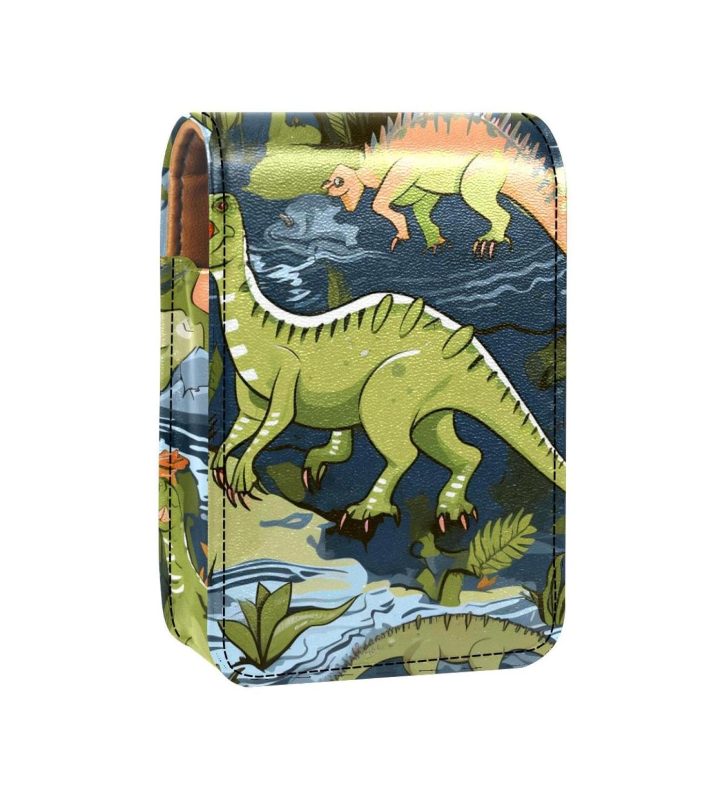 Leather Lipstick Case Organizer with Mirror | Mini Dinosaur Lipstick Holder Bag - Perfect for Travel | Shop Internationally - Buy Online on GoSupps.com