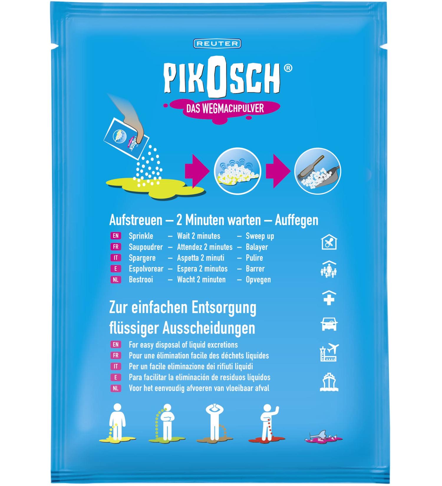 PIKOSCH - The ultimate cleaning powder 34.5 g super absorbent traps liquids and odors like vomit urine stool blood and water - for work and home - Buy Online on GoSupps.com