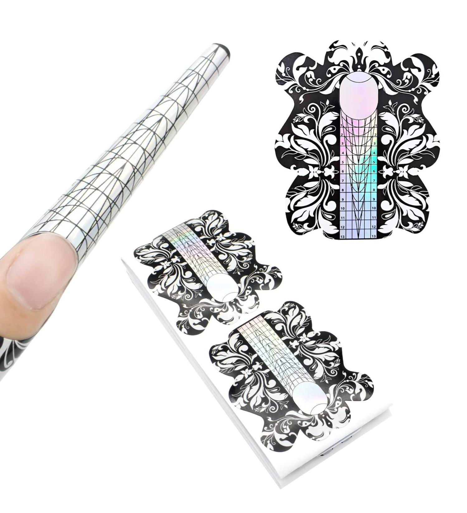 Stiletto Nail Forms for Gel Builder Acrylic Nails 100 Pieces LEA-SHALL Extra Long Guide Stickers Nail Art Extension Tips Self-Adhesive Professional Tools for Women Girls DIY Home Salon 100Pcs Extralong-Blossoms Flowery - Buy Online on GoSupps.com