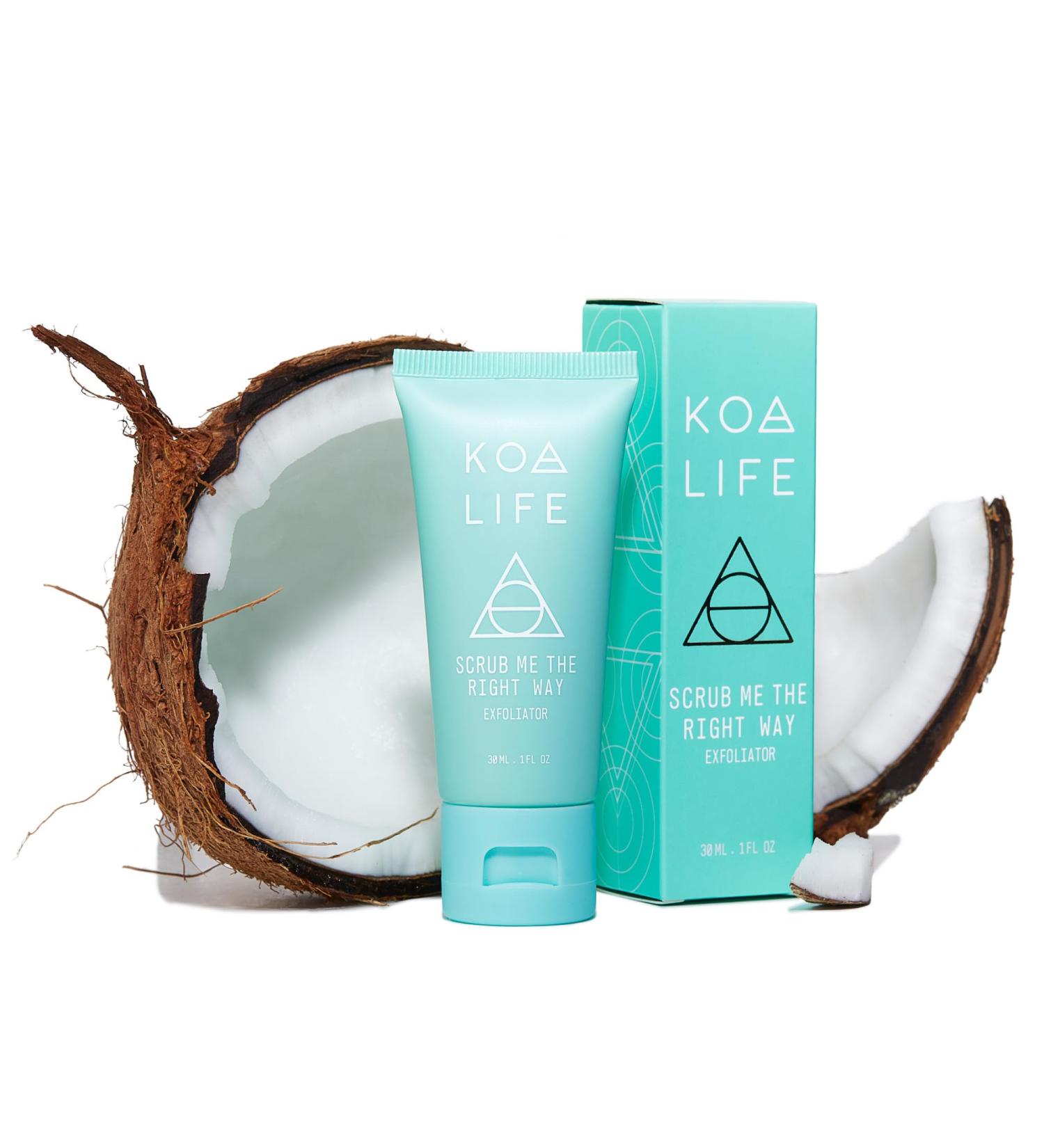 Koa Life Exfoliating Face Scrub - Vegan Eucalyptus & Coconut Shell Scrub for Sensitive Skin - 15ml - Buy Online on GoSupps.com