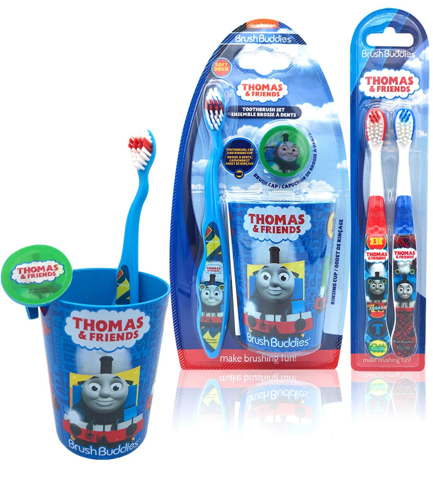 Disney Thomas and Friends Kids Soft Bristle Toothbrush Kit with Cover Cap, Rinsing Cup & Extra Brushes - Buy Online on GoSupps.com
