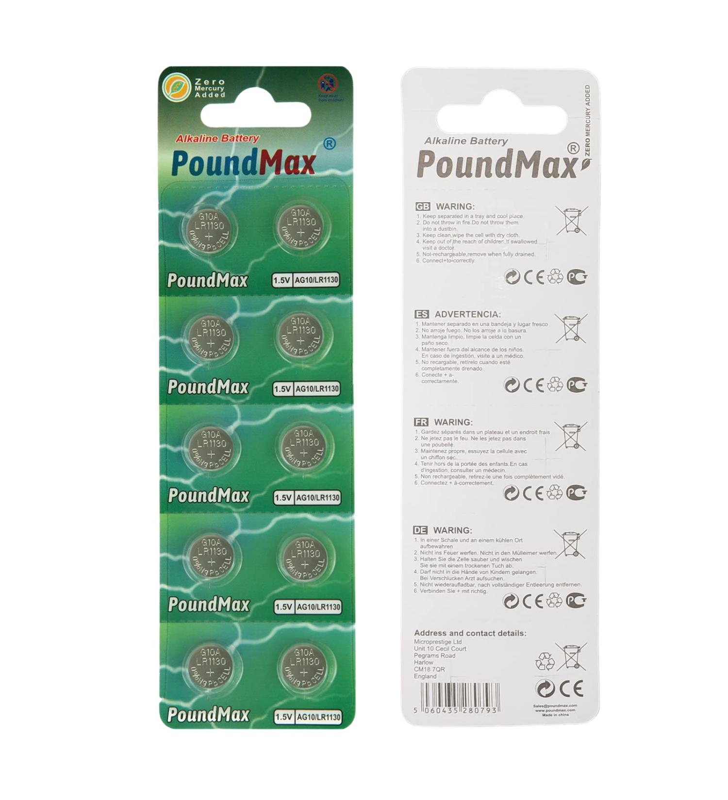 Buy AG10 LR1130 Batteries - 1.5V Alkaline Button Battery Combo Pack (10 Count) for Long-Lasting Power | Fast International Shipping - Buy Online on GoSupps.com