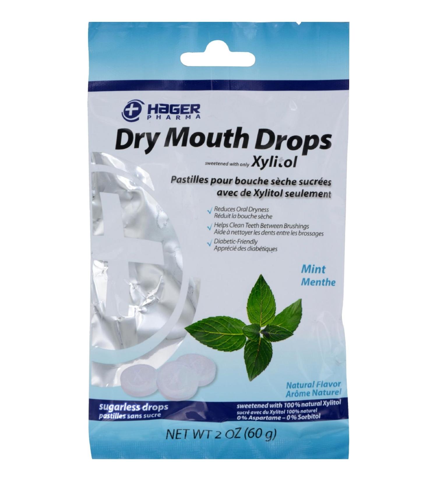Hager Pharma Dry Mouth Drops - Mint - Gluten Free - 2 oz (Pack of 2)