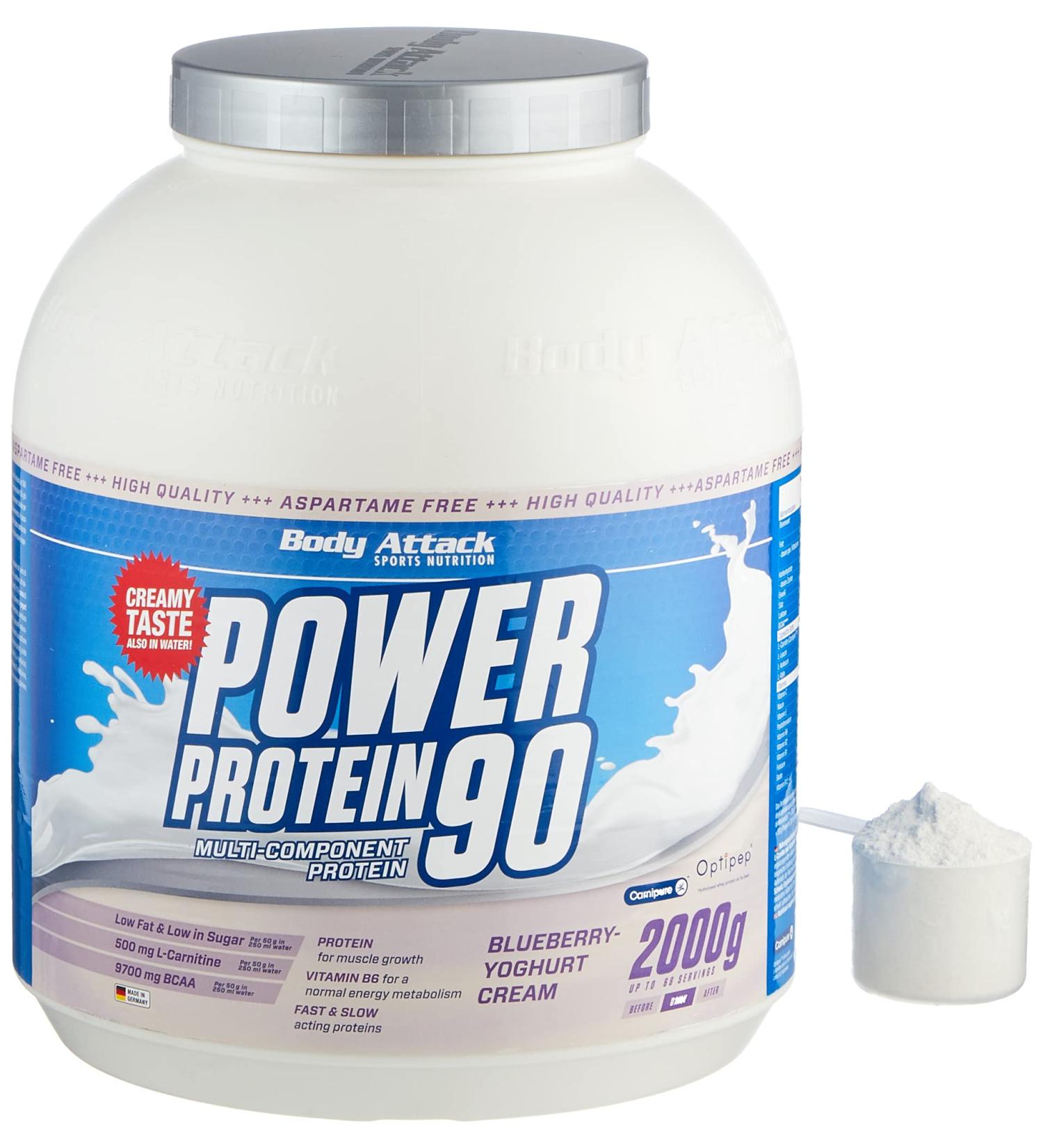 Buy Body Attack Power Protein 90 - Blueberry Yoghurt Cream 2kg | Multi-Component Protein Powder with BCAA Vitamins & L-Carnitine | Extra Creamy Protein Shake - Made in Germany - Buy Online on GoSupps.com