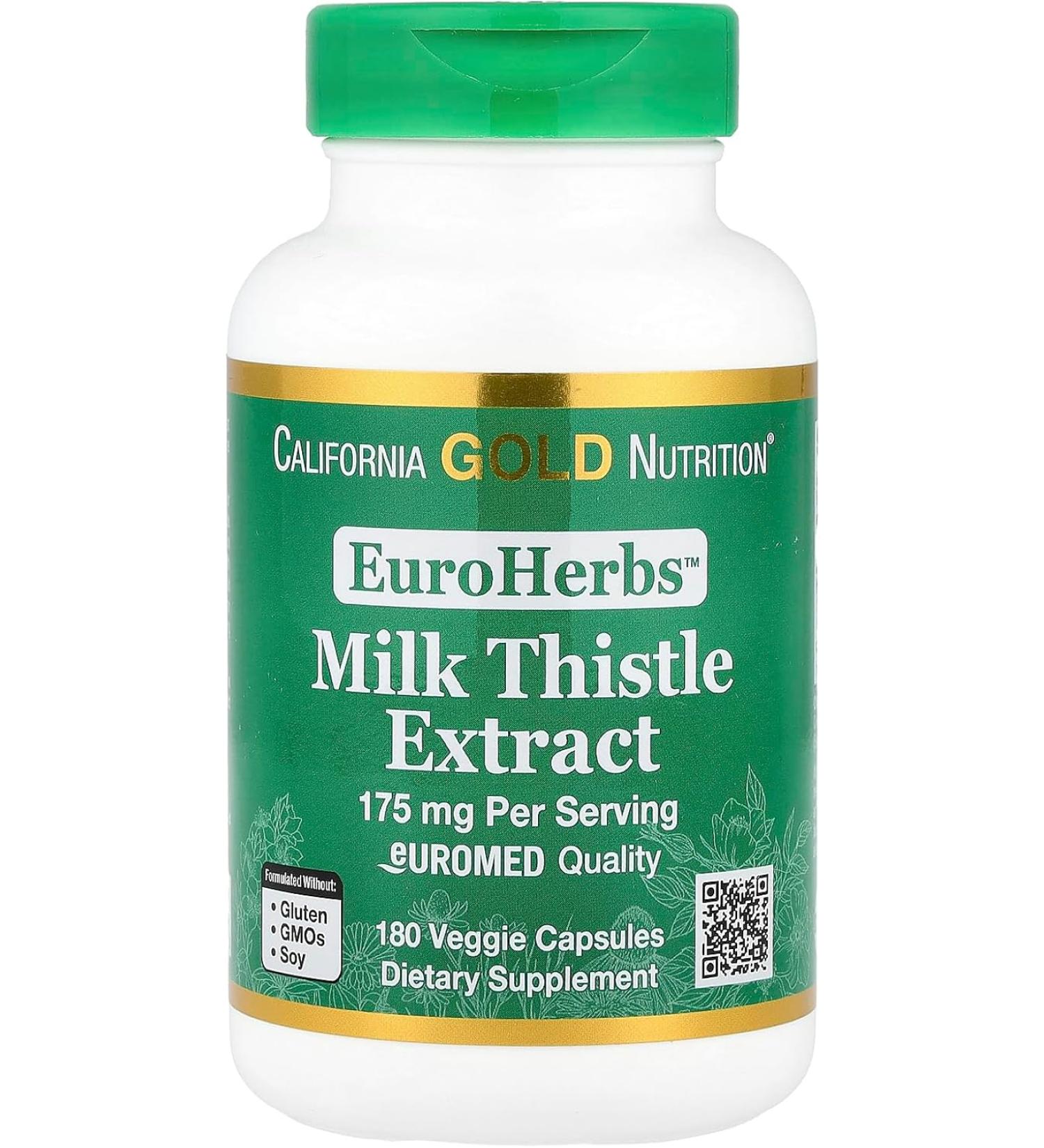 California Gold Nutrition Milk Thistle Extract Supports Liver Health Standardized to 80% Silymarin Flavonoids 175 mg 180 Veggie Capsules - Buy Online on GoSupps.com