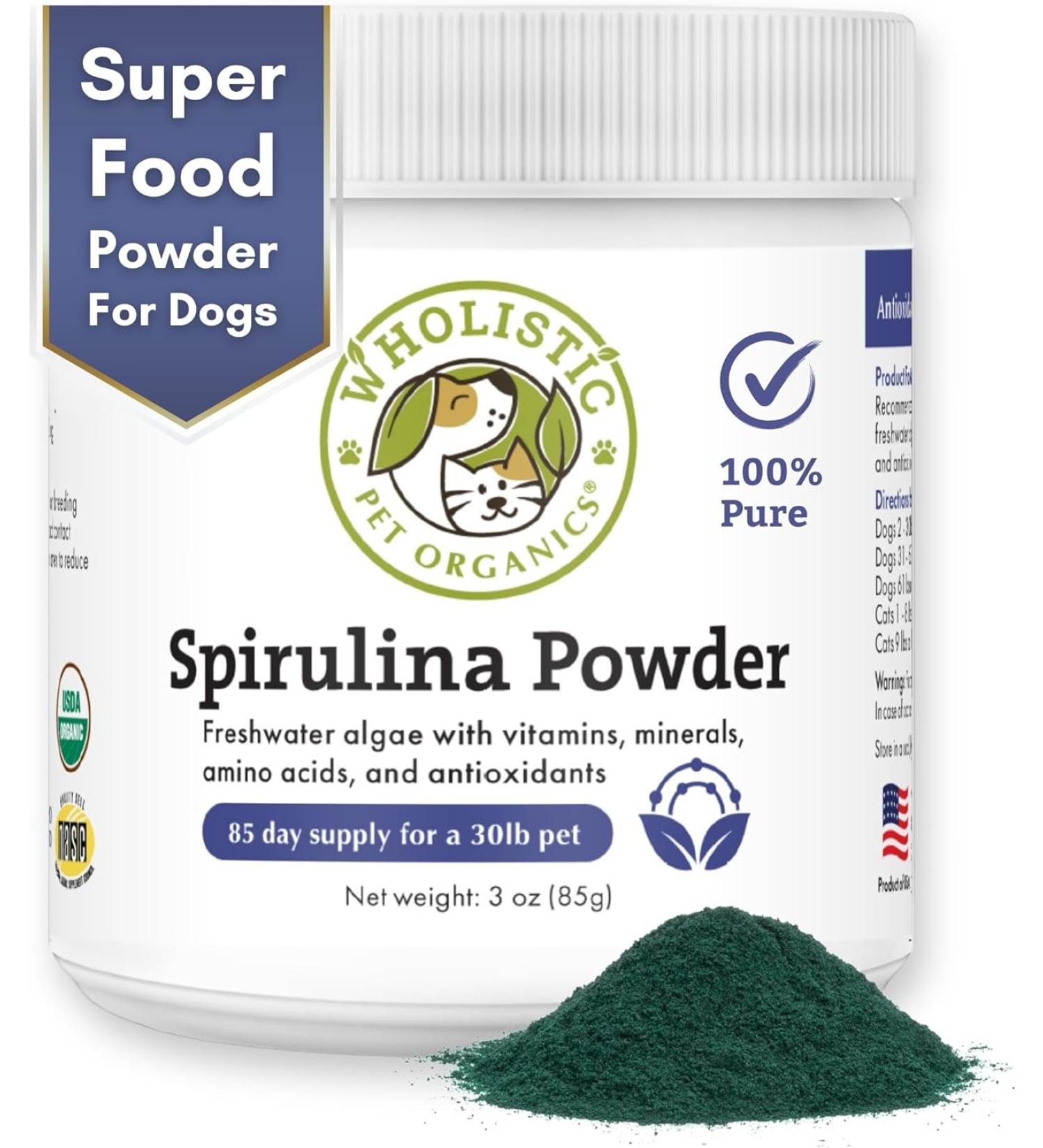 Wholistic Pet Organics Organic Spirulina Powder for Dogs - 4 Oz Superfood Multivitamin Supplement - Buy Online on GoSupps.com