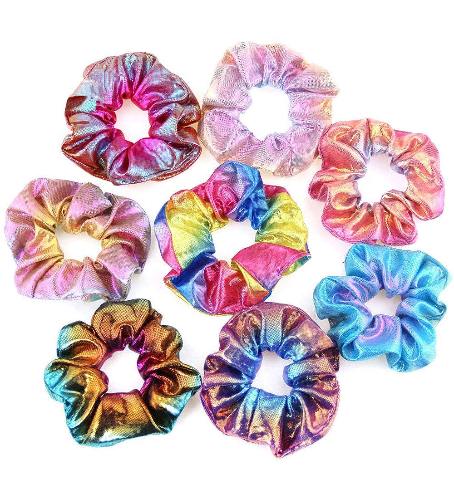 Onwon 8-Piece Metallic Scrunchies Set for Women & Girls - Shiny Elastic Hair Bands for Ponytails and Hairstyles - Mermaid Hair Accessories - Buy Online on GoSupps.com