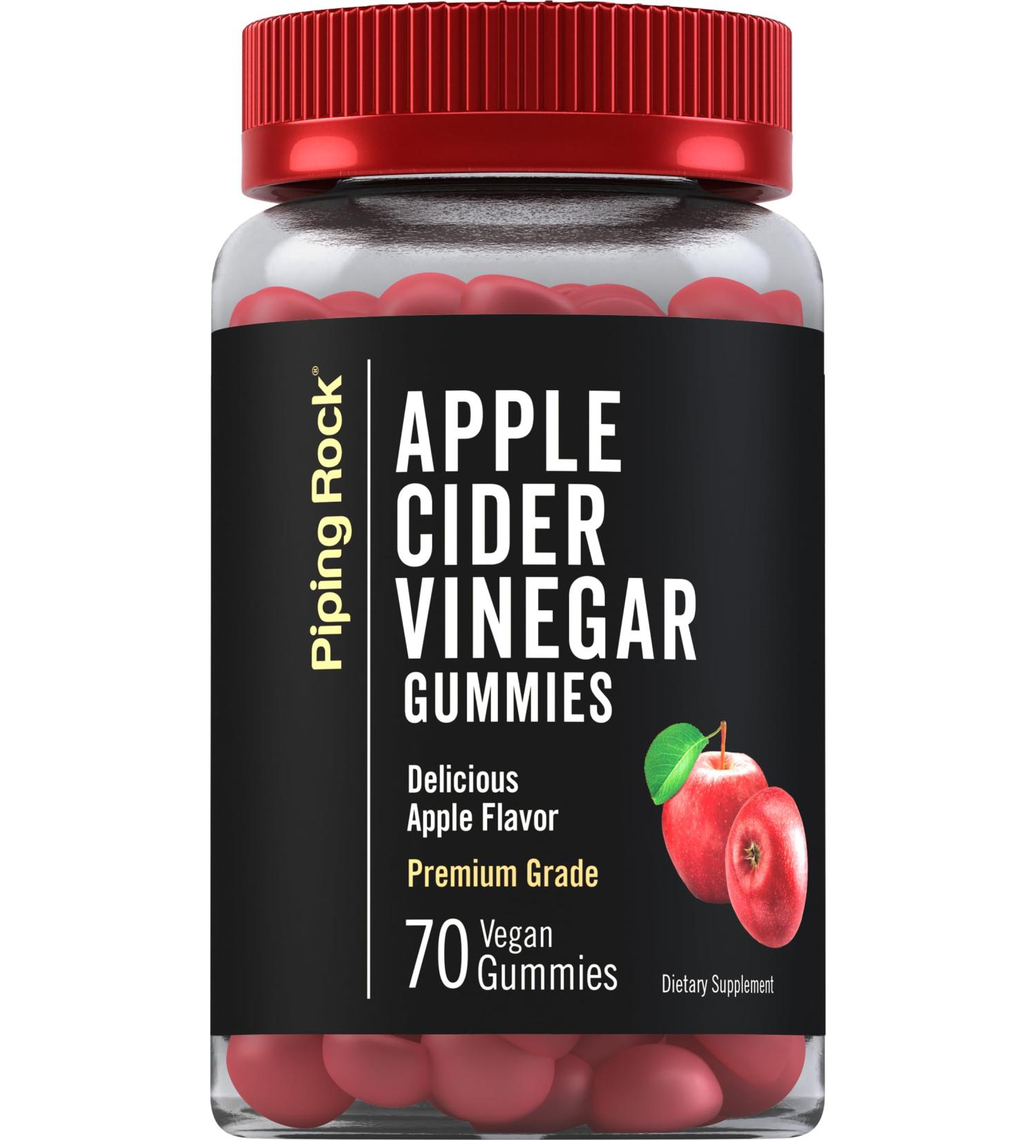 Piping Rock Apple Cider Vinegar Gummies | 70 Count | Apple Flavor | Premium Grade ACV Supplement | Vegan Non-GMO Gluten Free - Buy Online on GoSupps.com