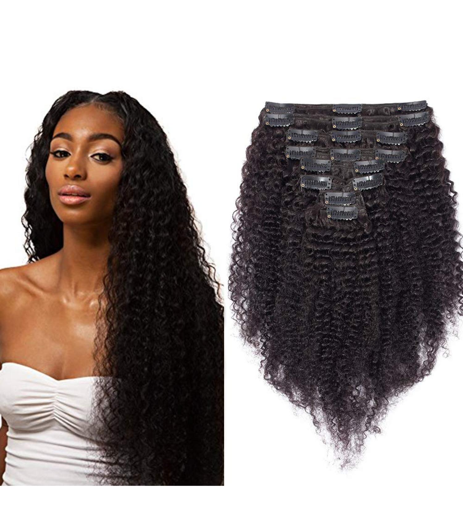 14" Afro Kinky Curly Clip in Human Hair Extensions DOUBLE WEFT #1B Natural Black (110g) - Buy Online on GoSupps.com