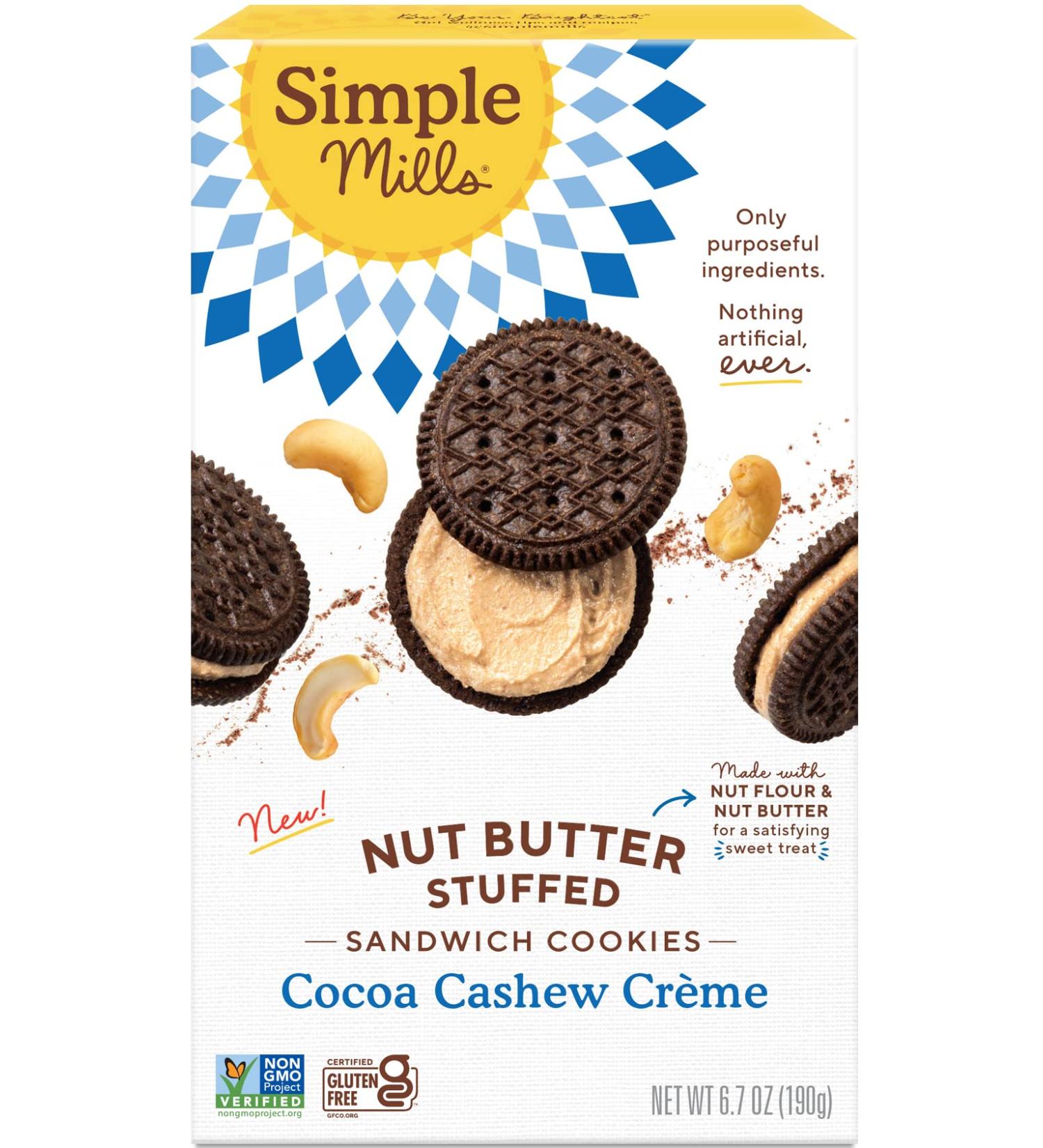 Simple Mills Cocoa Cashew Crme Sandwich Cookies - Gluten Free Vegan Healthy Snacks 6.7oz (Pack of 1) - Buy Online on GoSupps.com