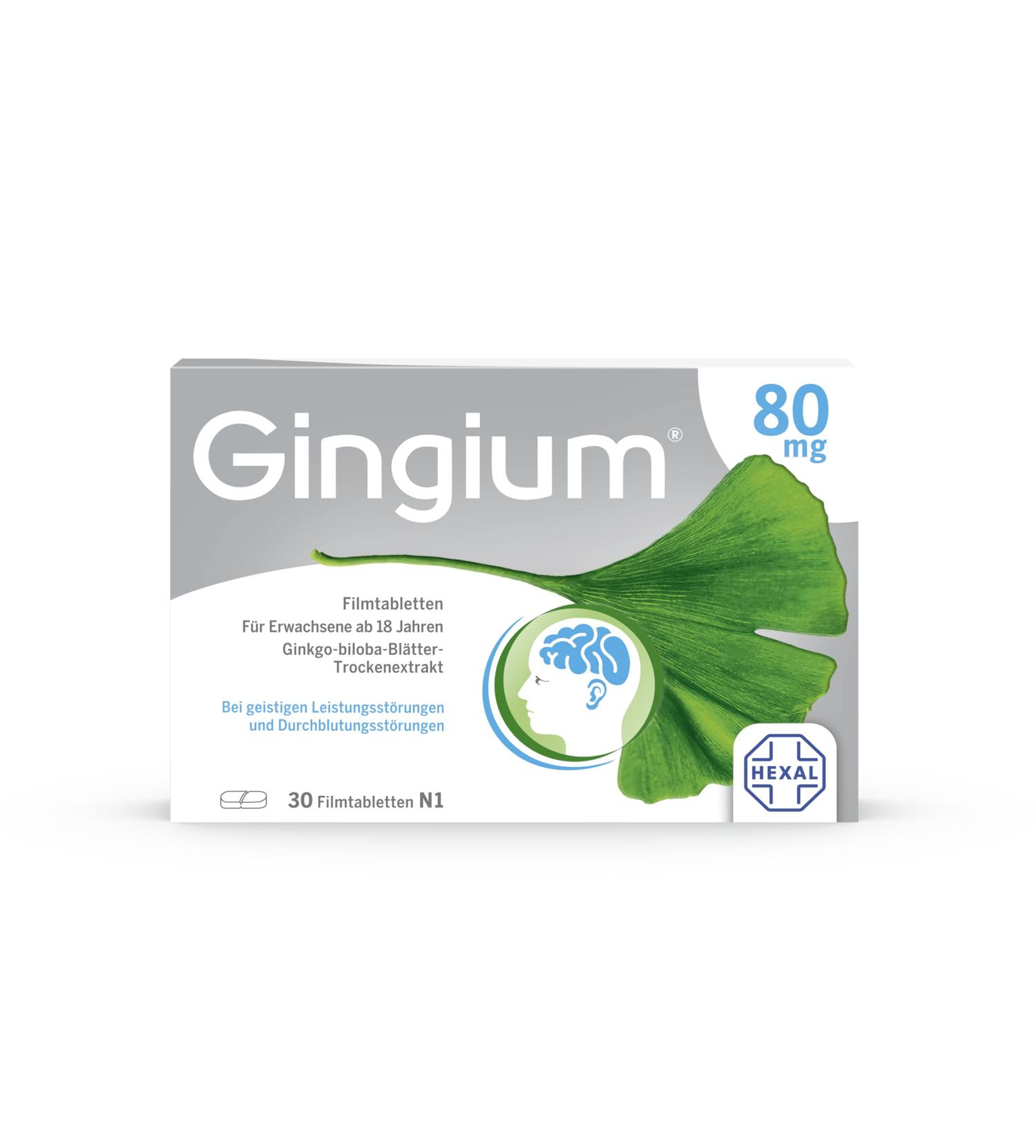 Gingium 80 mg Film-Coated Tablets - 30 pcs | Boost Memory & Combat Forgetfulness Naturally - Buy Online on GoSupps.com