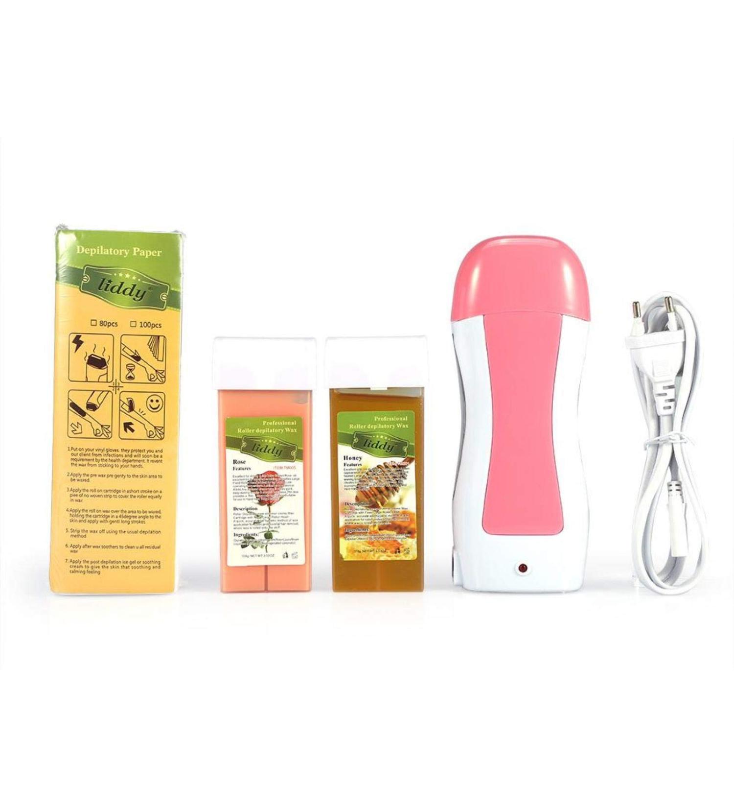 Waxing Roller Depilatory Kit - Roll on Wax Heater & Cartridge Strips for Smooth Hair Removal (EU) - Buy Online on GoSupps.com