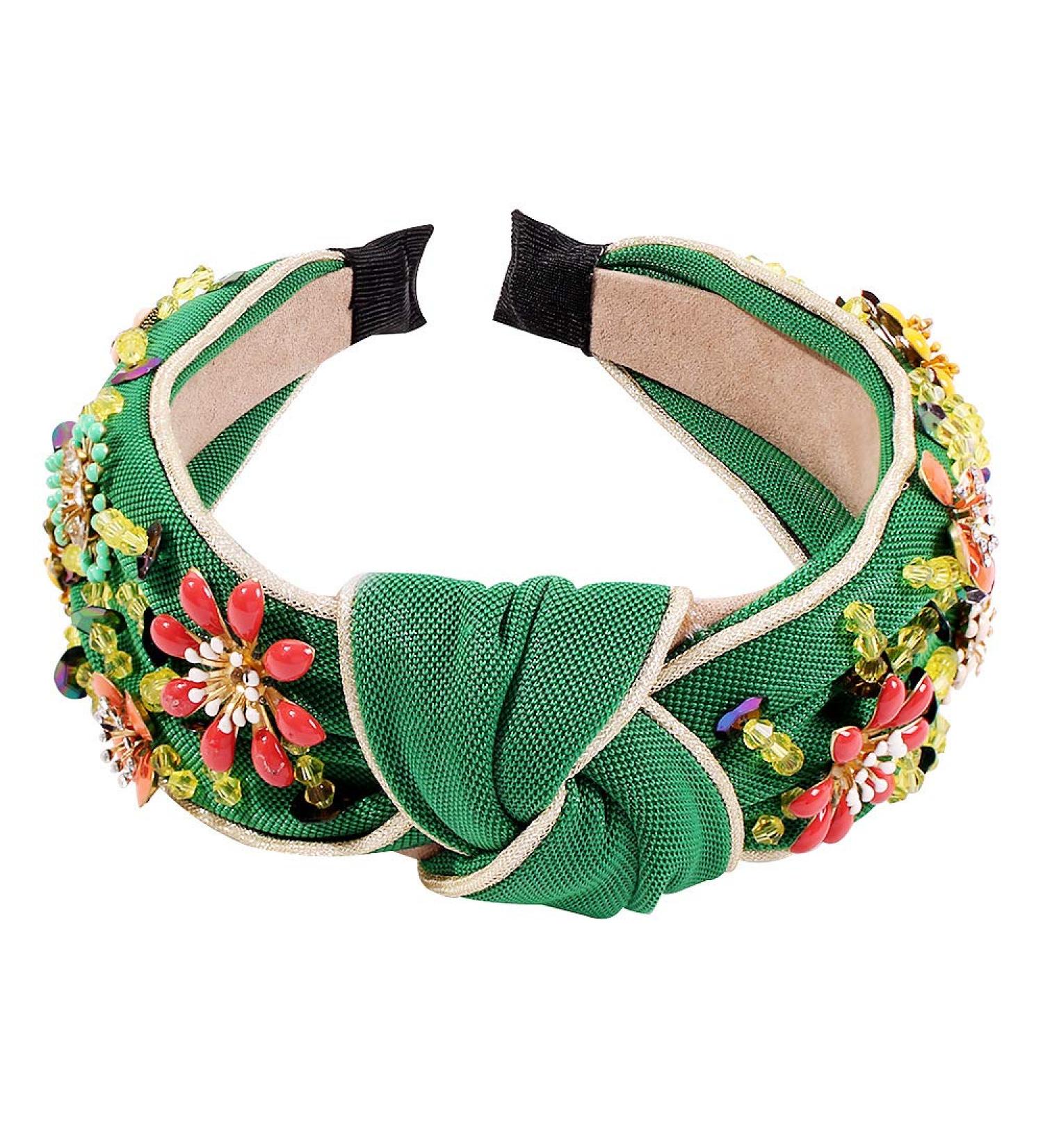 QTMY Rhinestone Crystal Wide Headband Knot Turban - Green | Fashion Hair Accessory for Women & Girls - Buy Online on GoSupps.com