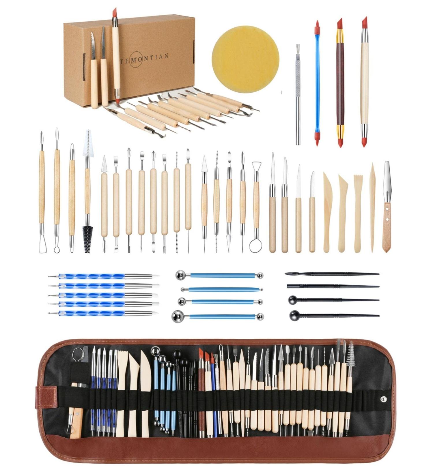 TEMONTIAN Pottery Clay Sculpting Tools 44Pcs Double Sided Set with Carrying Case - Ideal for Beginners and Professionals | Ceramic Clay Carving Tool Kit (RED) - Buy Online on GoSupps.com