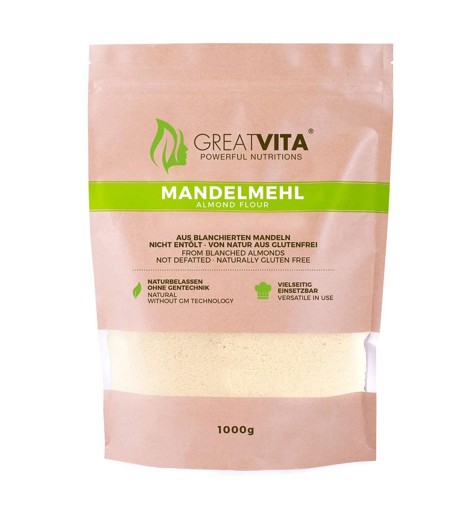 GreatVita Almond Flour Natural & Blanched Fine Flour Made from Ground Almonds Baking & Breading Rich in Protein & Fibre - 35.27 Oz - Pack Of 2 - Buy Online on GoSupps.com