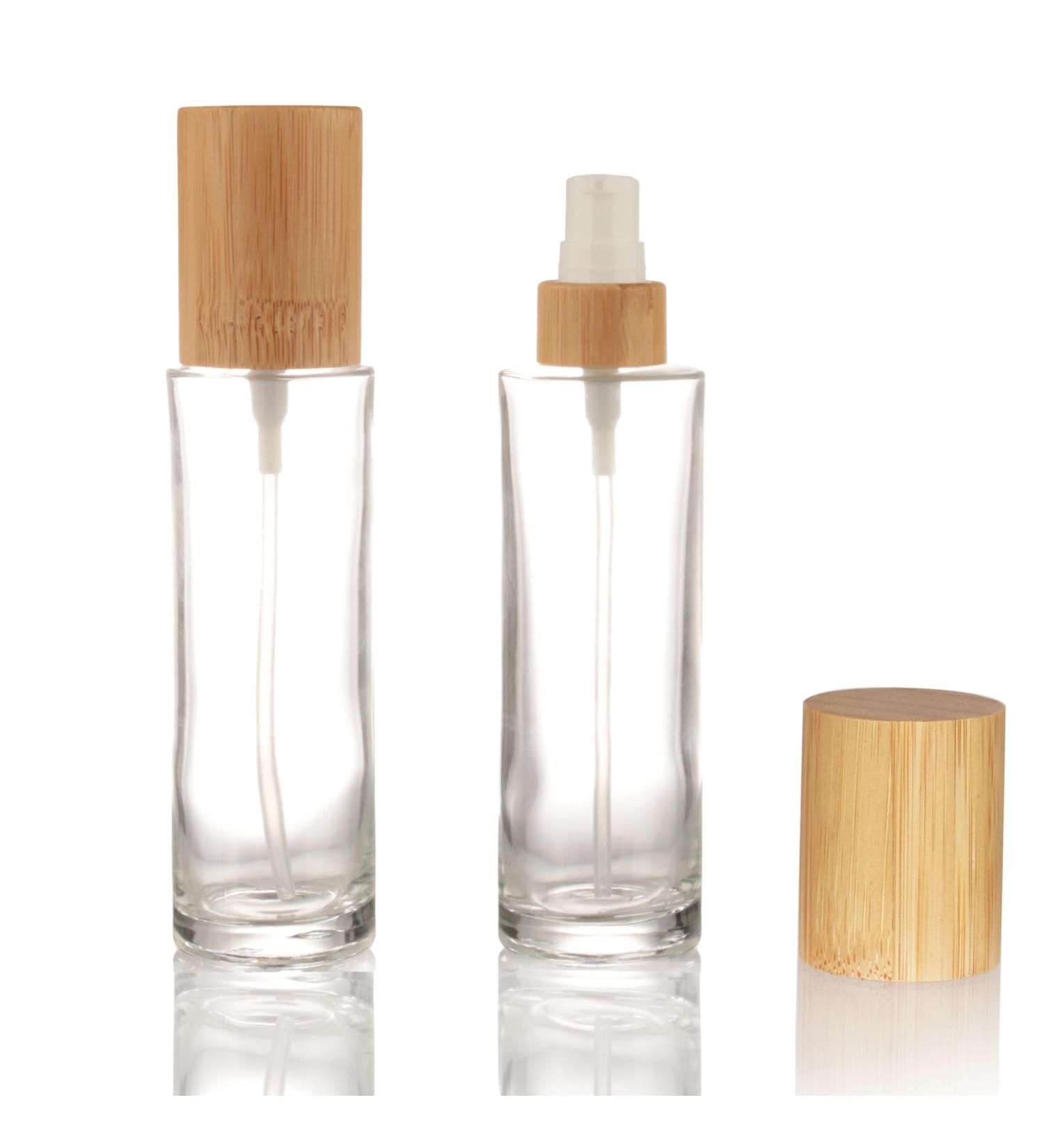COSIDEA 4pcs Empty 3.33oz / 100ml bamboo lids clear glass bottle with lotion pump dispenser 20 neck refillable emulsion cosmetic cream bottles toiletries refill travel container 100ml With Lotion Pump - Buy Online on GoSupps.com
