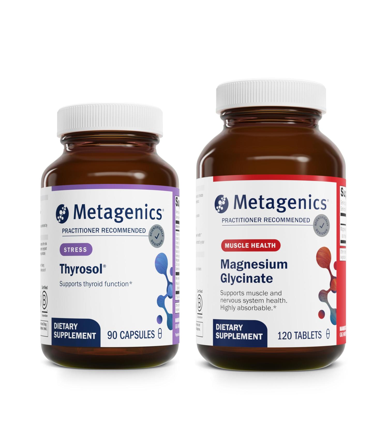 Metagenics Bundle - Thyrosol & Magnesium Glycinate - 90 Count of Thyrosol for Thyroid Health - 120 Tablets of Magnesium Glycinate for Nervous System Support - Buy Online on GoSupps.com