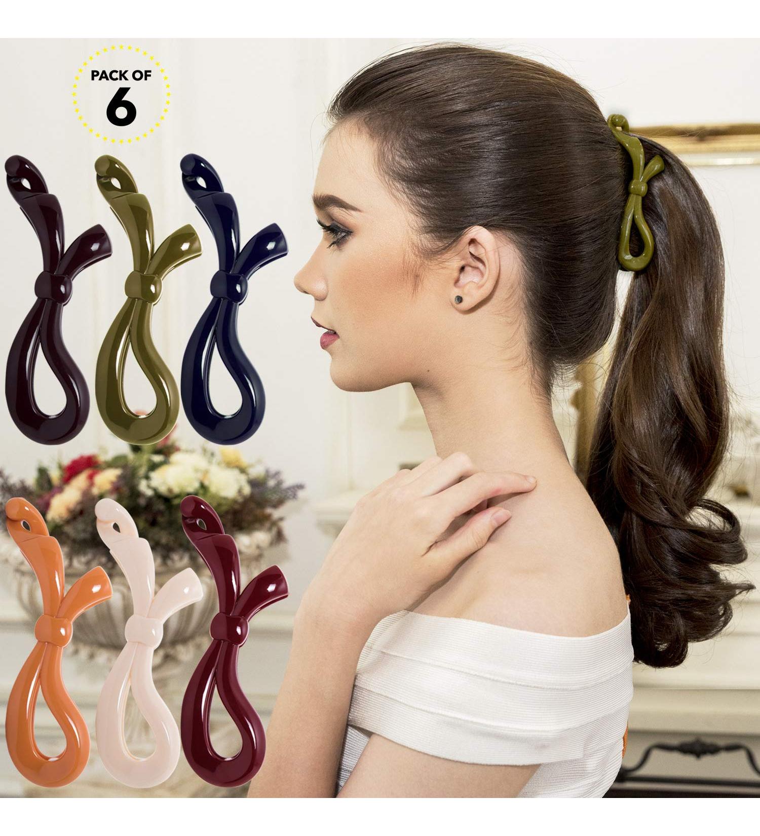 RC Roche Ornament 6 Pcs Women's Girls Cute Hair Ribbon Bow Ponytail Holder - Non Slip Grip, Stylish Fashion Accessory - Medium Classic Multicolor (Pack of 6) - Buy Online on GoSupps.com