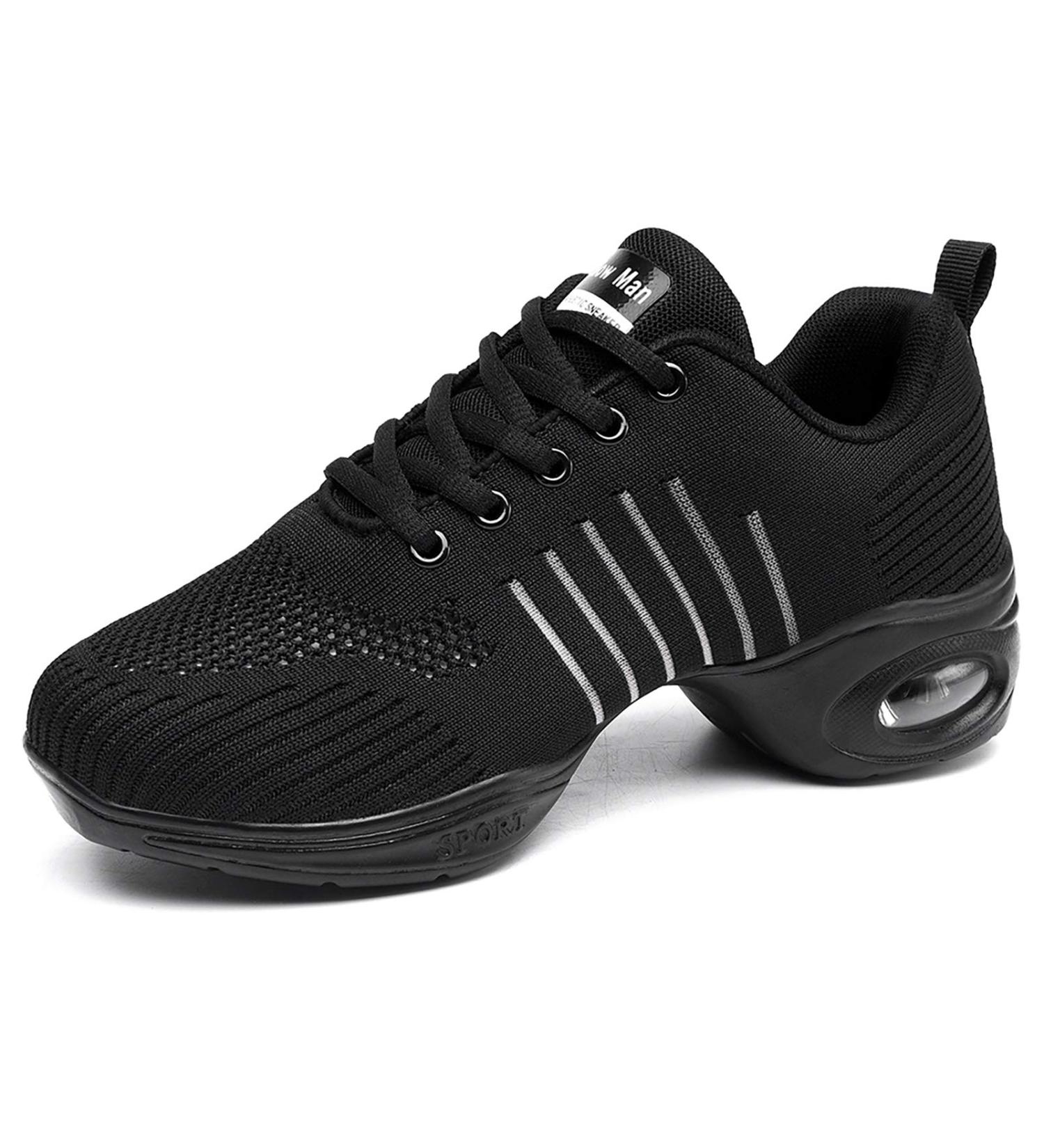 Ladies Lace-up Jazz Sneakers | Breathable Air Cushion Split Sole Dance Shoes | Platform 7 Black - Buy Online on GoSupps.com
