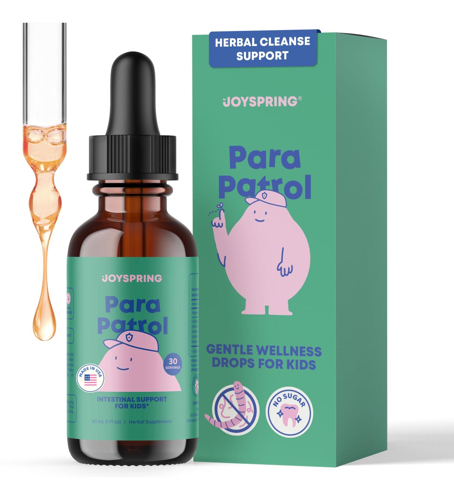 JoySpring ParaPatrol Kids Herbal Blend Alcohol-Free Liquid Supplement with Black Walnut and Wormwood Extract | Supports Digestive Health | Natural Raspberry Flavor 30 Servings - Buy Online on GoSupps.com