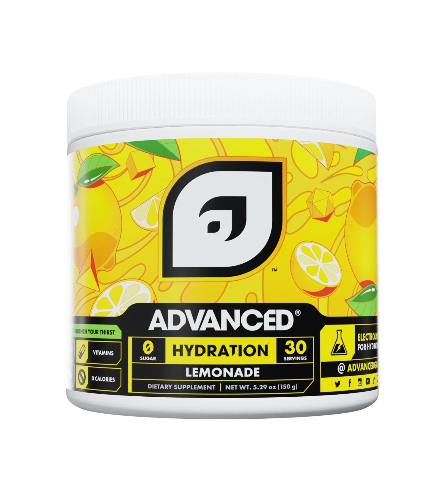 Hydration by ADVANCED: Electrolyte Drink Mix - Caffeine Free Zero Calories Sugar Free Keto Friendly - Lemonade Flavor (30 Servings - Buy Online on GoSupps.com