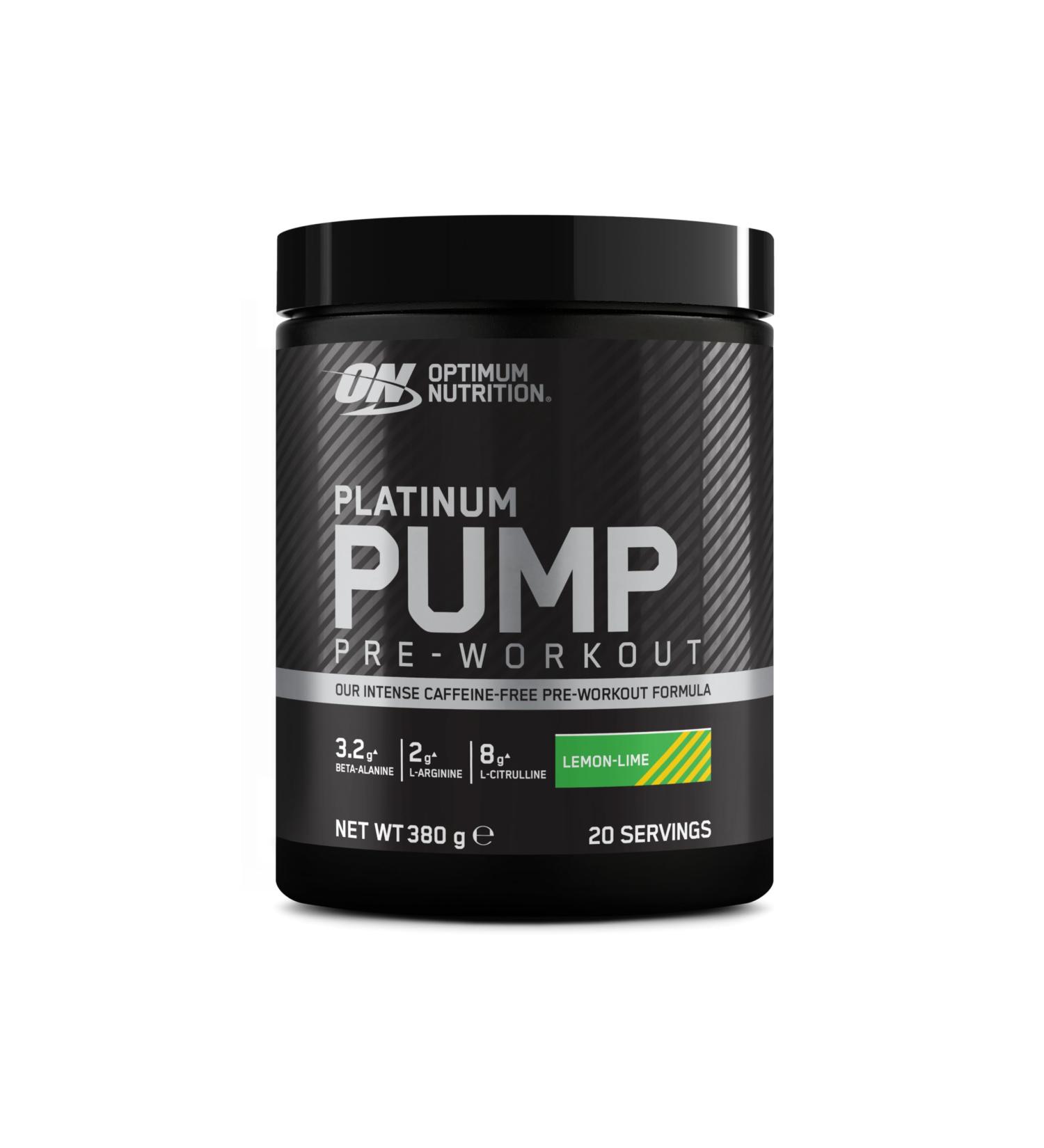 Optimum Nutrition ON Platinum PUMP Caffeine-Free Intense Pre-Workout Supplement with Fruitflow Beta-Alanine L-Arginine L-Citrulline Lemon Flavor - Lime 20 Servings 380 g - Buy Online on GoSupps.com